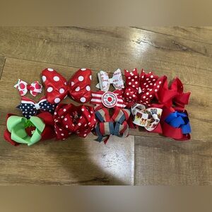 12 handmade bows Red Blue Bundle